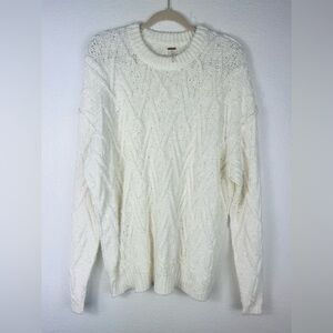 Free People Crew Neck Chunky Knit Cotton Sweater Ivory White size S